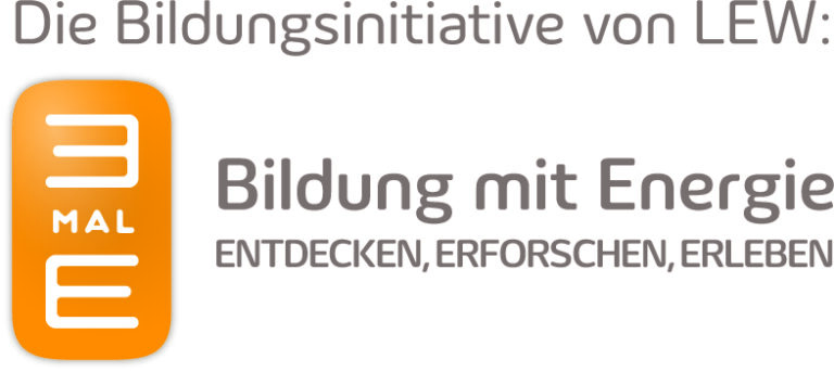 Logo der Die Bildungsinitiative von LEW: Bildung mit Energie: ENTDECKEN, ERFORSCHEN, ERLEBEN